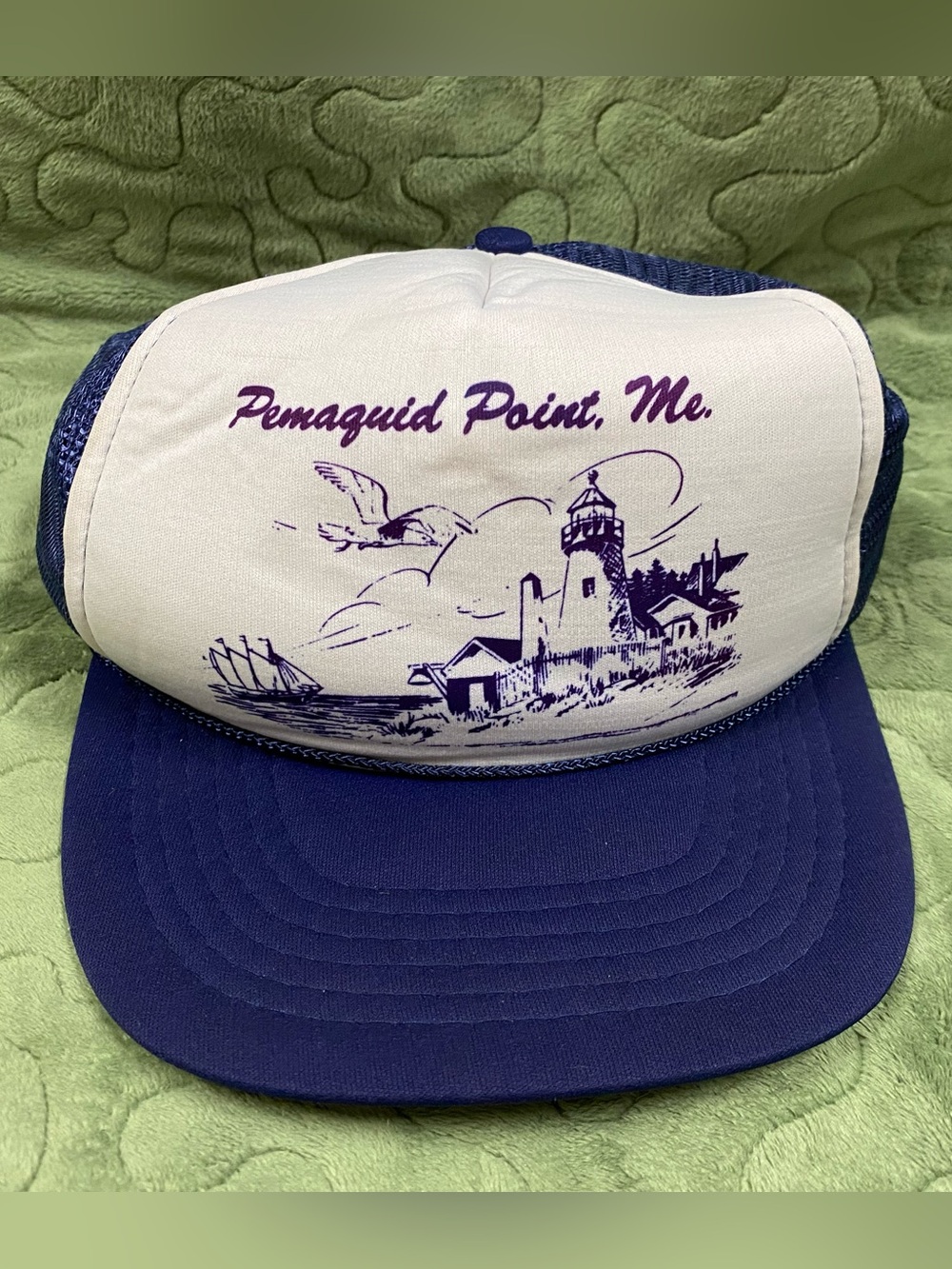 Vintage Snapback Rope Trucker Hat Pemaquid Point Lighthouse, Maine